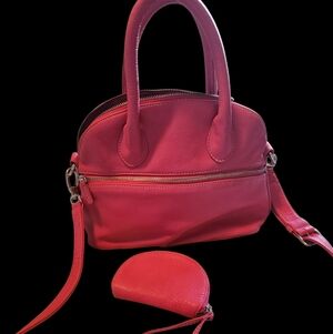 Pink Leather Handbag with Coin Purse
